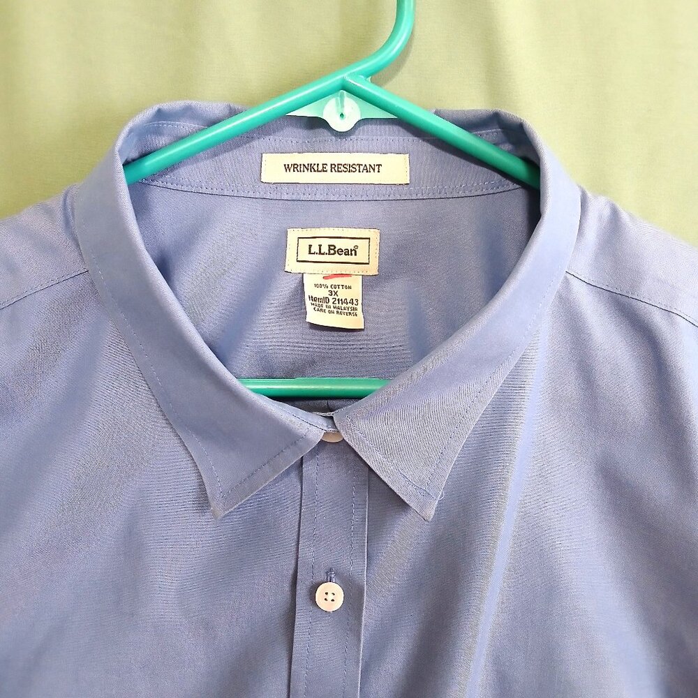 L.L.Bean Men's 3XL Blue Oxford Shirt Long Sleeve Wrinkle Resistant Cotton Top XL
